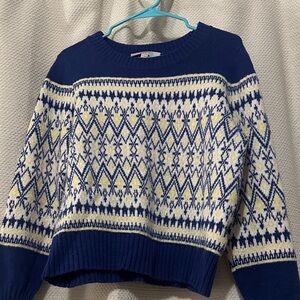 LOFT Navy, Cream & Yellow Fair Isle Crewneck Sweater